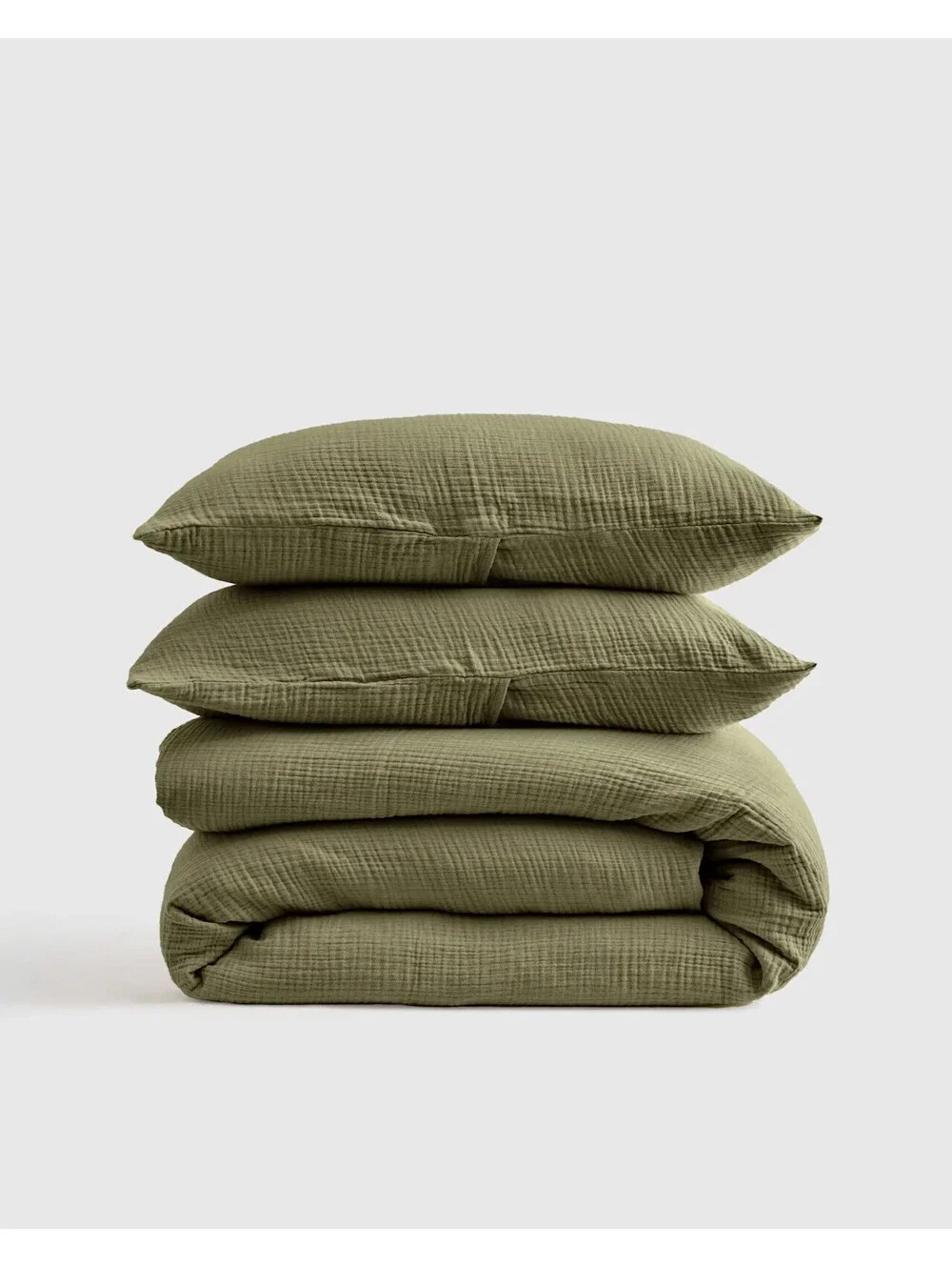 Quince Organic Airy Gauze Duvet Cover Set King Olive 100% Cotton NEW